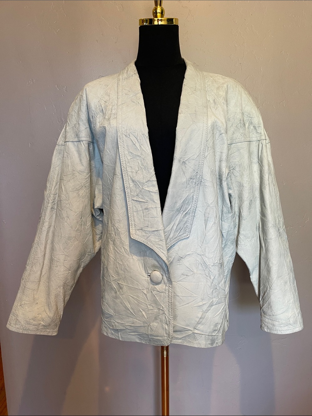 Vintage 80s Winlit Genuine Leather Blazer Jacket Grey Marbled Batwing